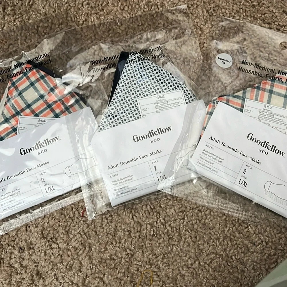 Lot of 3 2-packs of Goodfellow & Co adult face masks